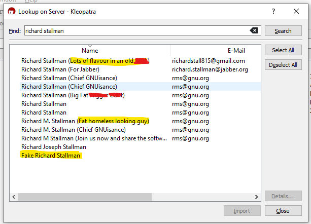 Richard Stallman's fake PGP keys