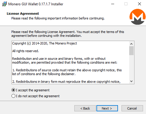 Monero GUI Installation Wizard Step 2