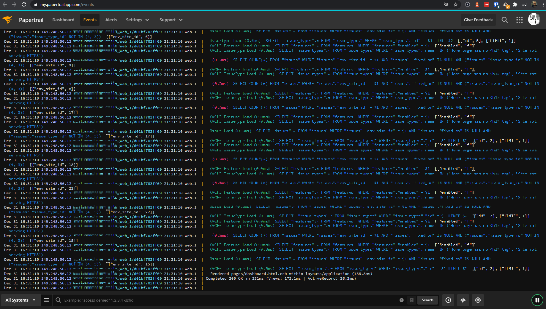 papertrail logging interface